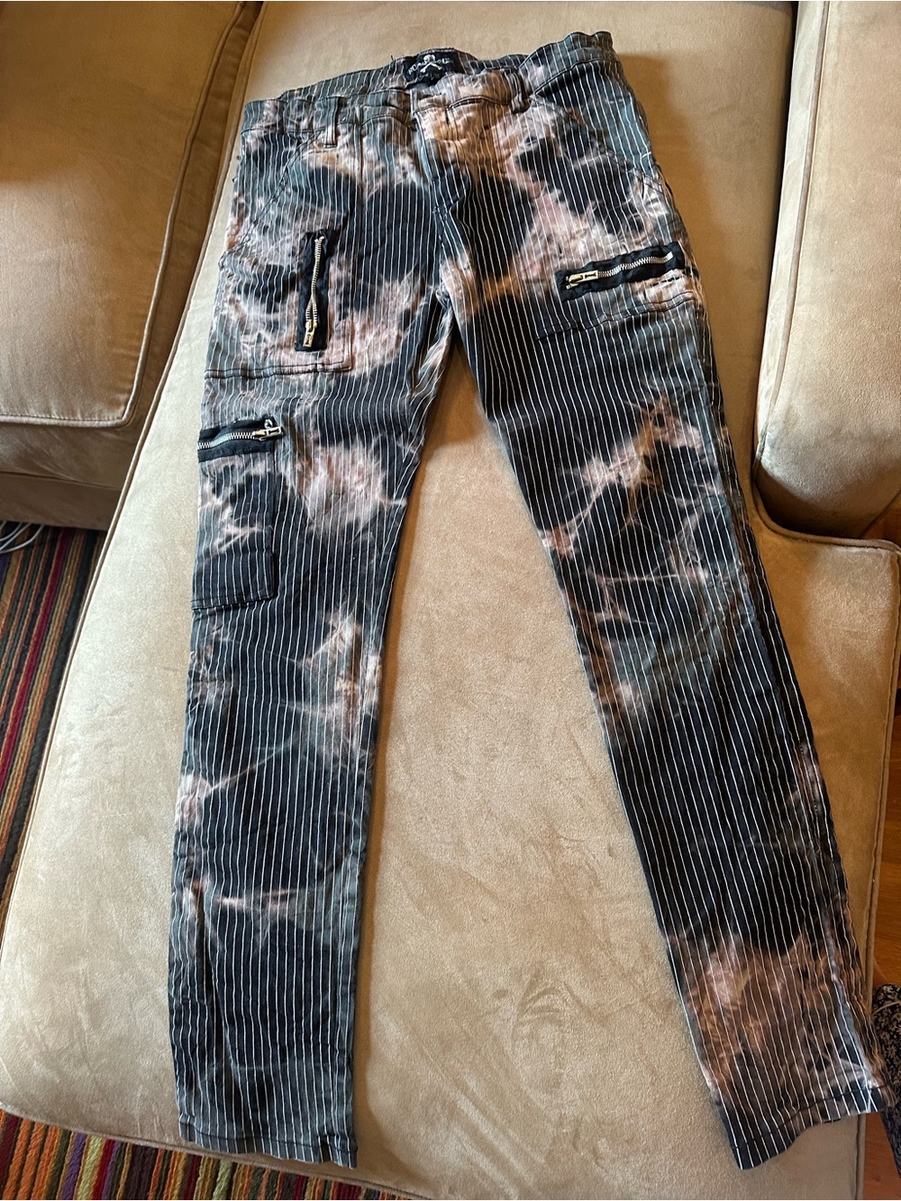 Royal Bones Black & Brown Pinstripe Tie-Dye Cargo Pants